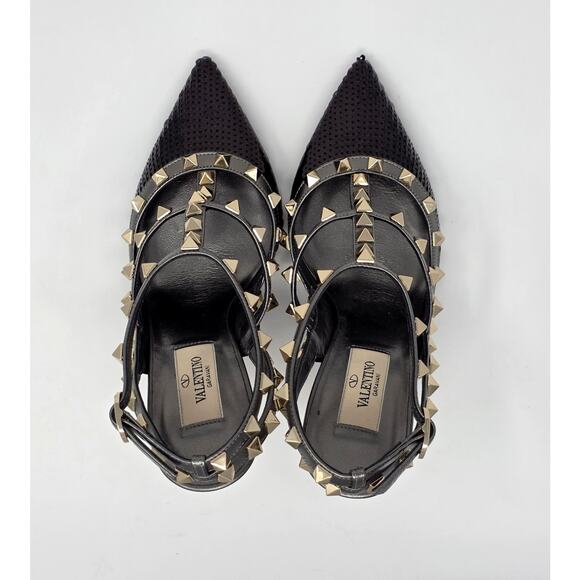 Valentino Rockstud Studded Sequin Caged T Strap Pumps IT 37 US 7 Black - Picture 11 of 15
